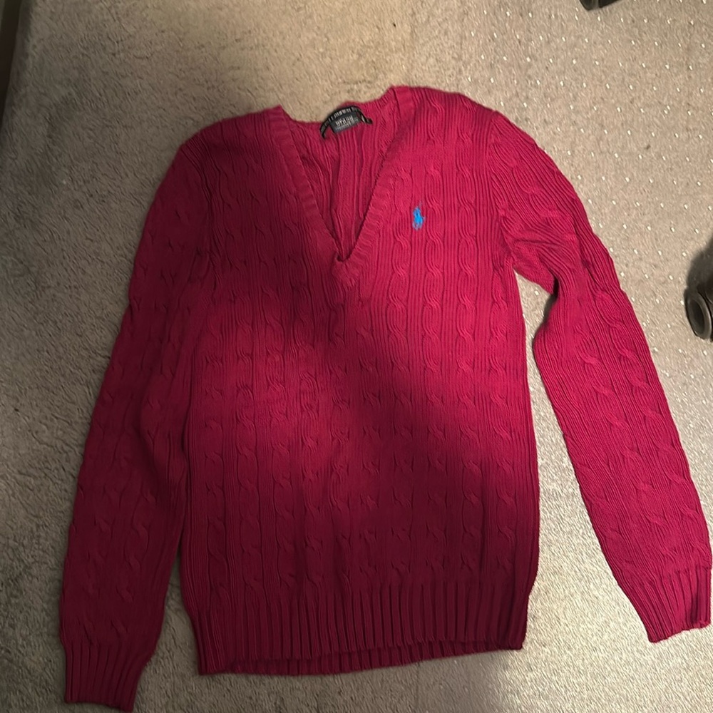 Never been worn Ralph Lauren sweater in fuchsia with blue logo